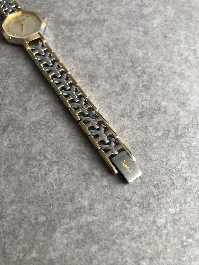 Yves Saint Laurent イヴ・サンローラン 腕時計 ゴールド シルバー オクタゴン ステンレススチール 2200-241762クウォーツ vintage ヴィンテージ オールド fsc8bp