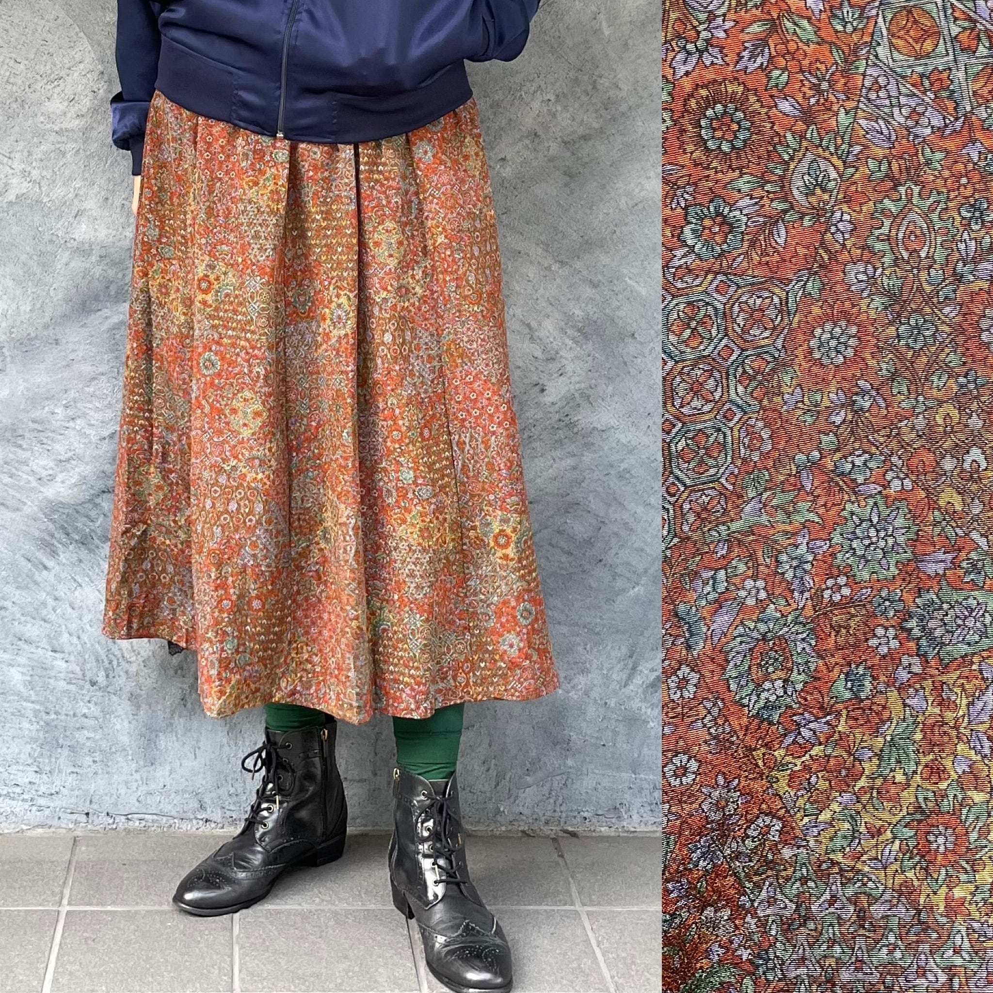 着物リメイクギャザーロングスカート - kimono elastic waist skirt