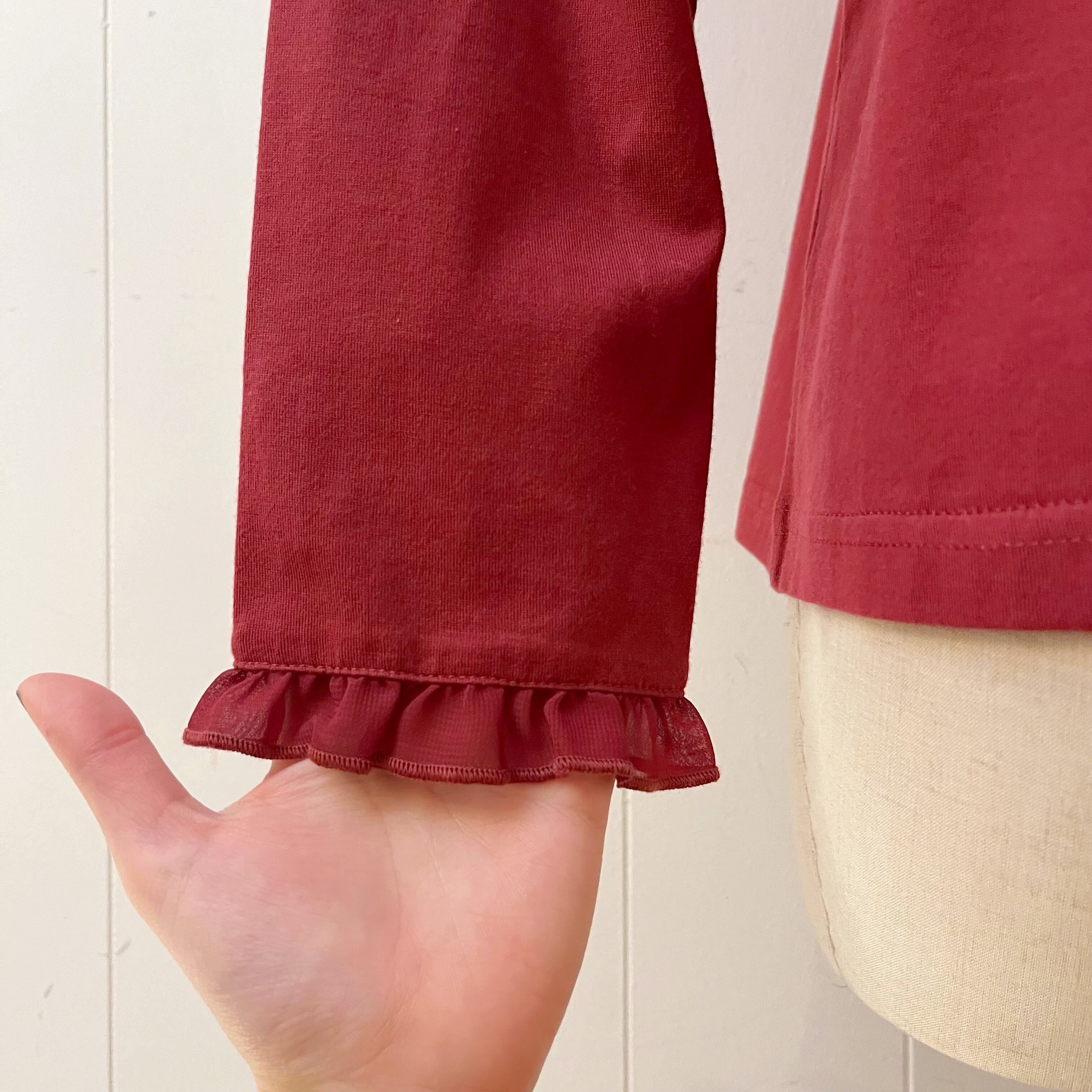 frill ribbon bordeaux cutsew cardigan