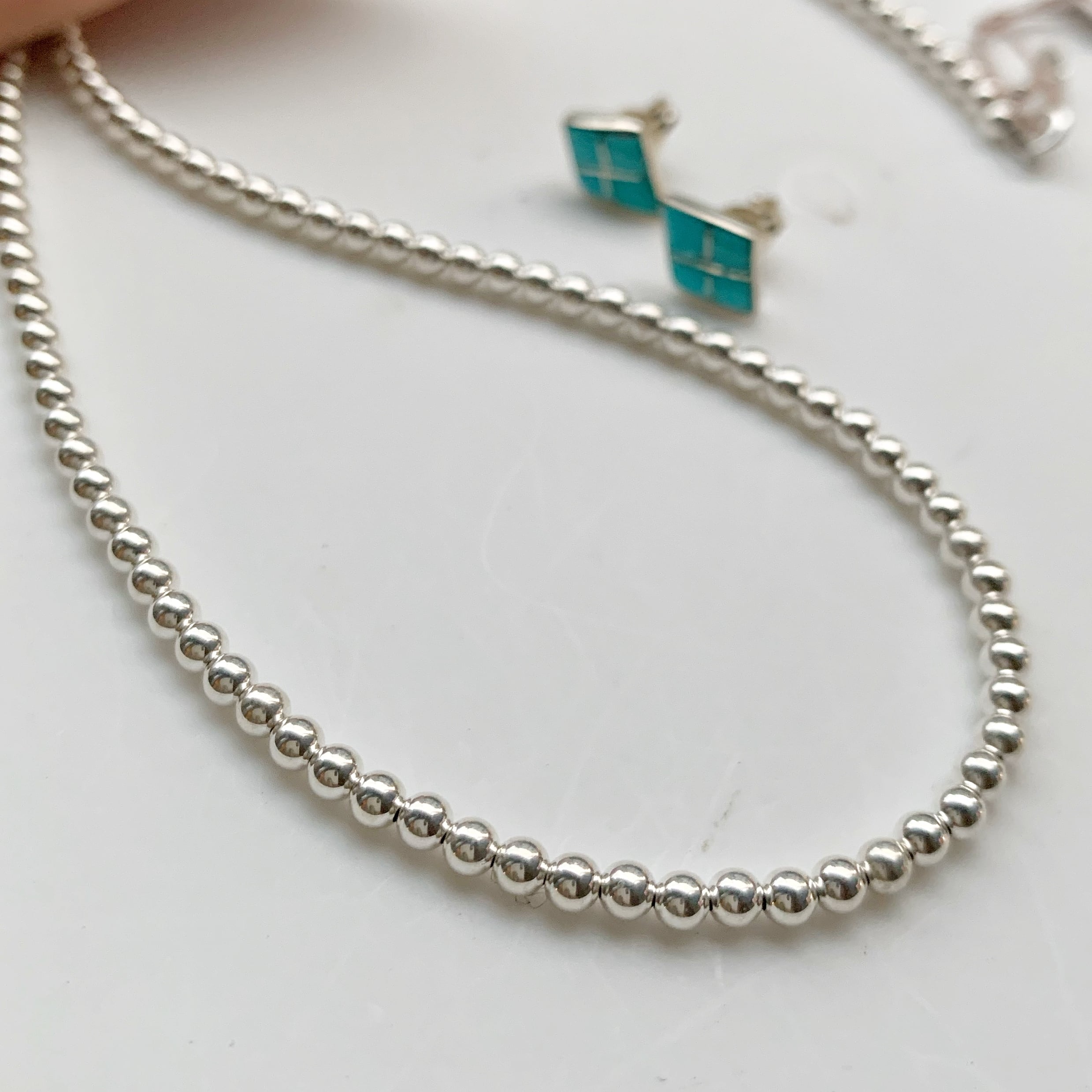 ラスト1】ナバホパール ネックレス 丸玉 3mm 55cm シャイニー 《Indian