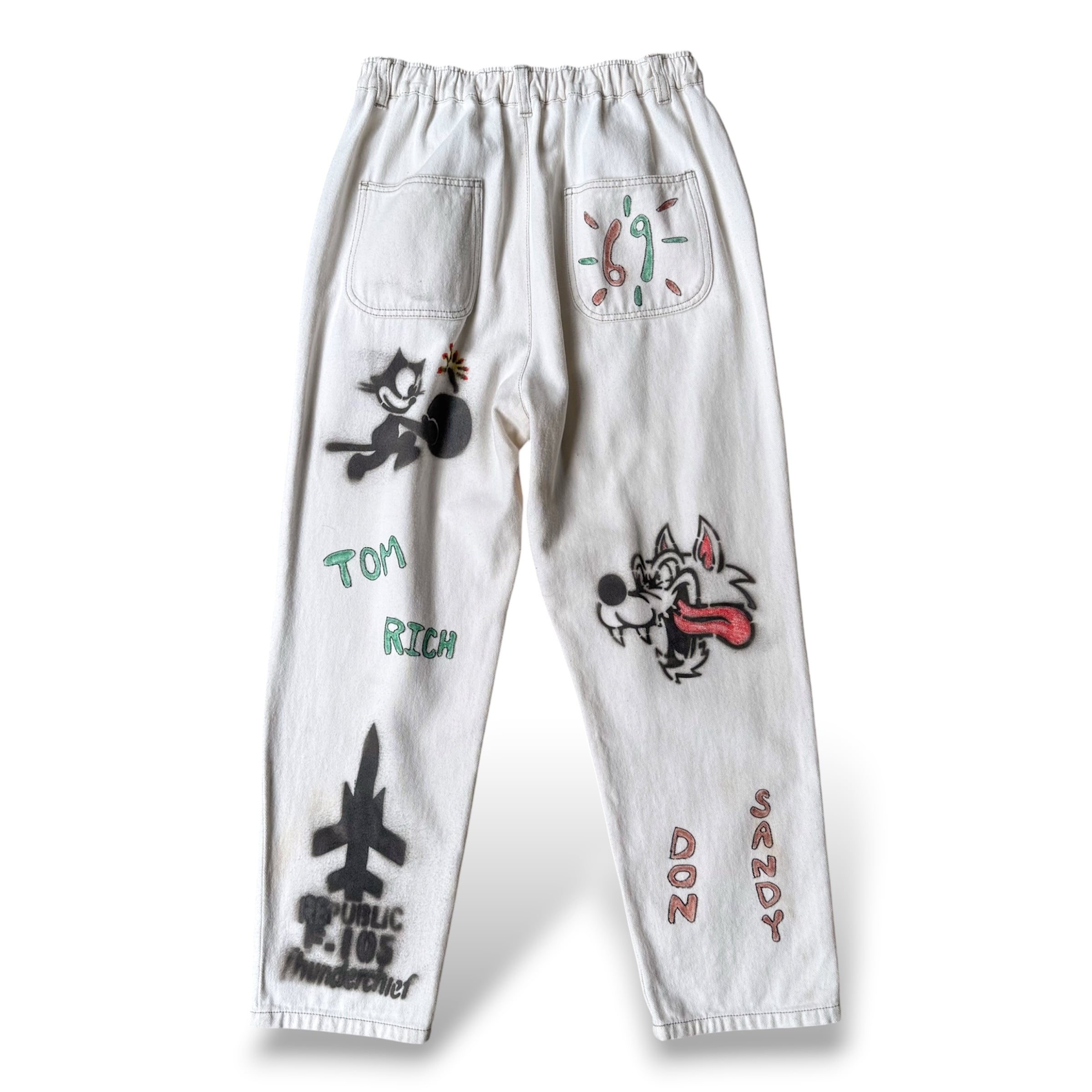 HAND PAINTED ART STENCIL MEMORIAL DENIM PANTS / ハンド ペイント