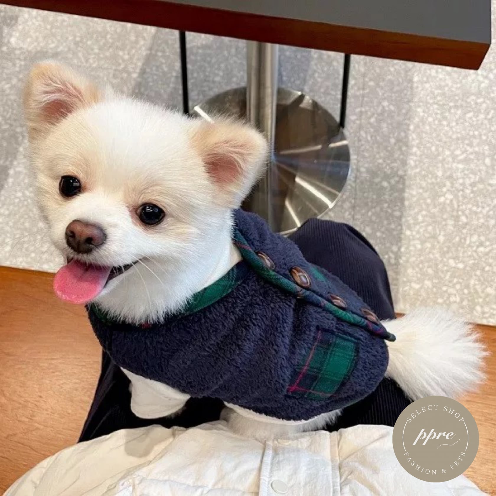 マフラー付き チェック柄 ボアベスト ドッグウェア 犬服 もこもこ 秋冬 トップス アウター 上着 ボタン Select Shop Ppre 犬服 韓国ファッションインテリアのお店