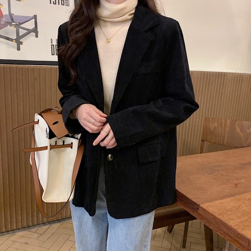 コーデュロイジャケット オータムウィンターブラック ストリート 秋物 冬物 1号婦人37320885430
