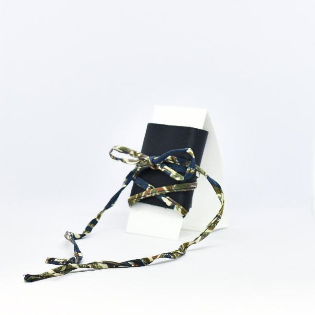 レザー × 着物リボン 3way ヘアピアス ポニーフック 着物リメイク 日本製 ネイビー - Hair Pierce