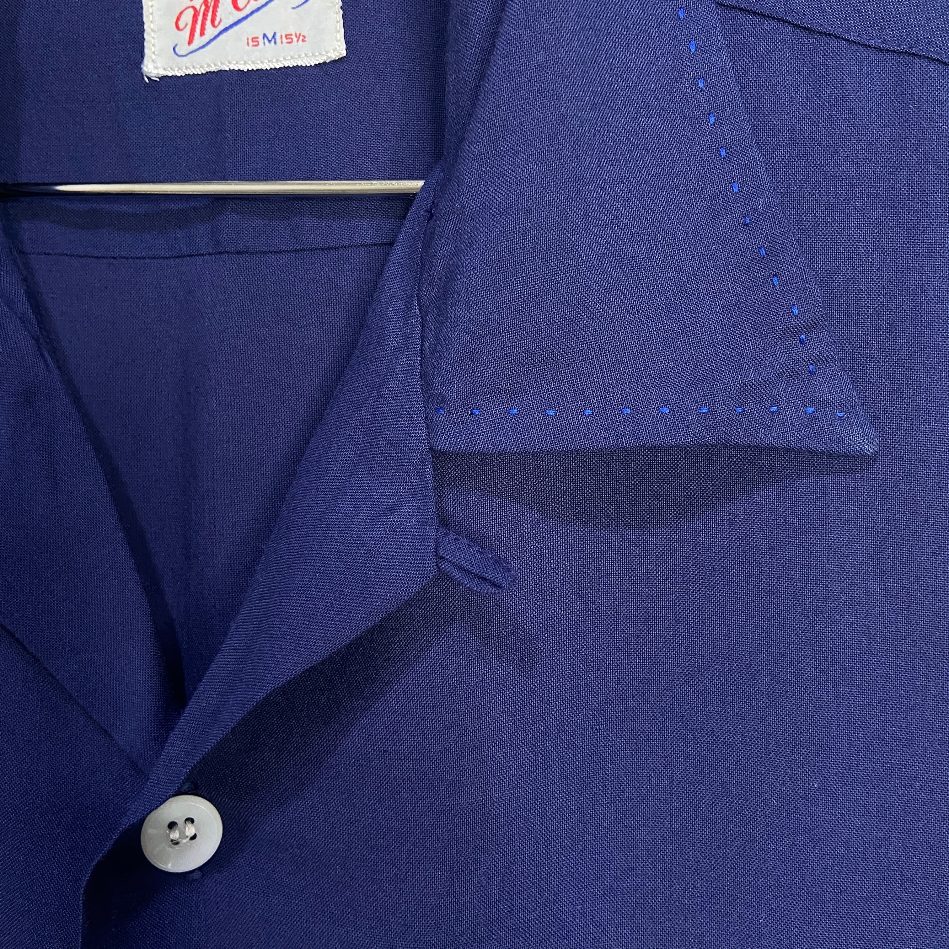 50s Mccall レーヨンシャツ M 長袖 開襟 ネイビー オープンカラー