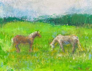 西美紀　|    遠野の馬　絵画-アクリル画（ミクストメディア）・キャンバス