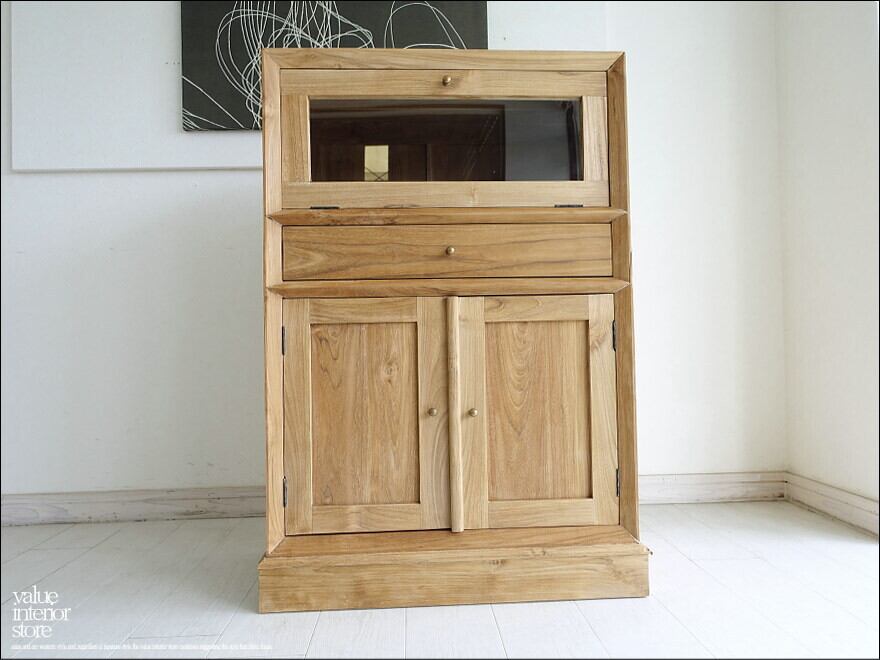 「 M 様 サイズオーダーキャビネット 」チーク総無垢材 ガラス扉付 収納キャビネットAF 食器棚 ガラスケース 飾り棚 キッチン収納 保管庫 ナチュラル 和 三大銘木