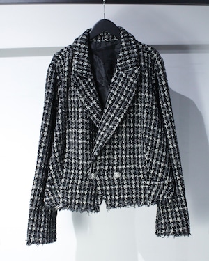 【Caka BLACK】Short Length Vintage Double Breasted Tweed Tailored Jacket