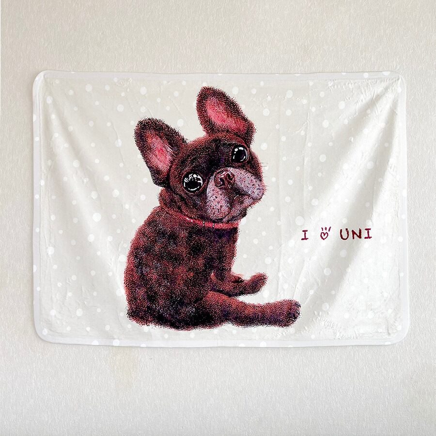 フレンチブルドッグ／黒／ブリンドル】お名前入りブランケット