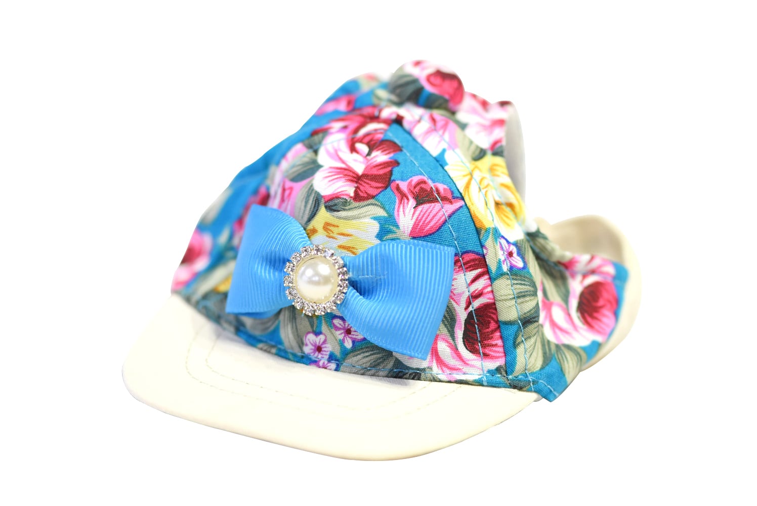 犬 アクセサリー] 帽子 花柄 パール リボン キャップ ひも付 | HAPI&Co