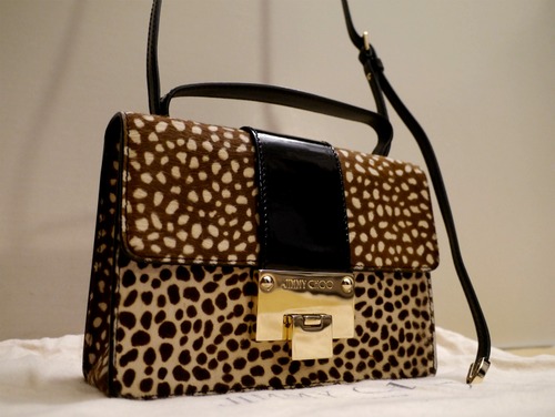 限定極美品16万★JIMMY CHOO ジミーチュウ REBEL MINI アニマル柄 ハンドショルダー2way ハラコ バッグ★ 可愛らしいアニマル柄がポイント