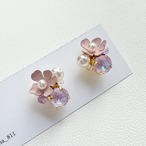 くすみカラーの桜ビジュー 【ピアス】