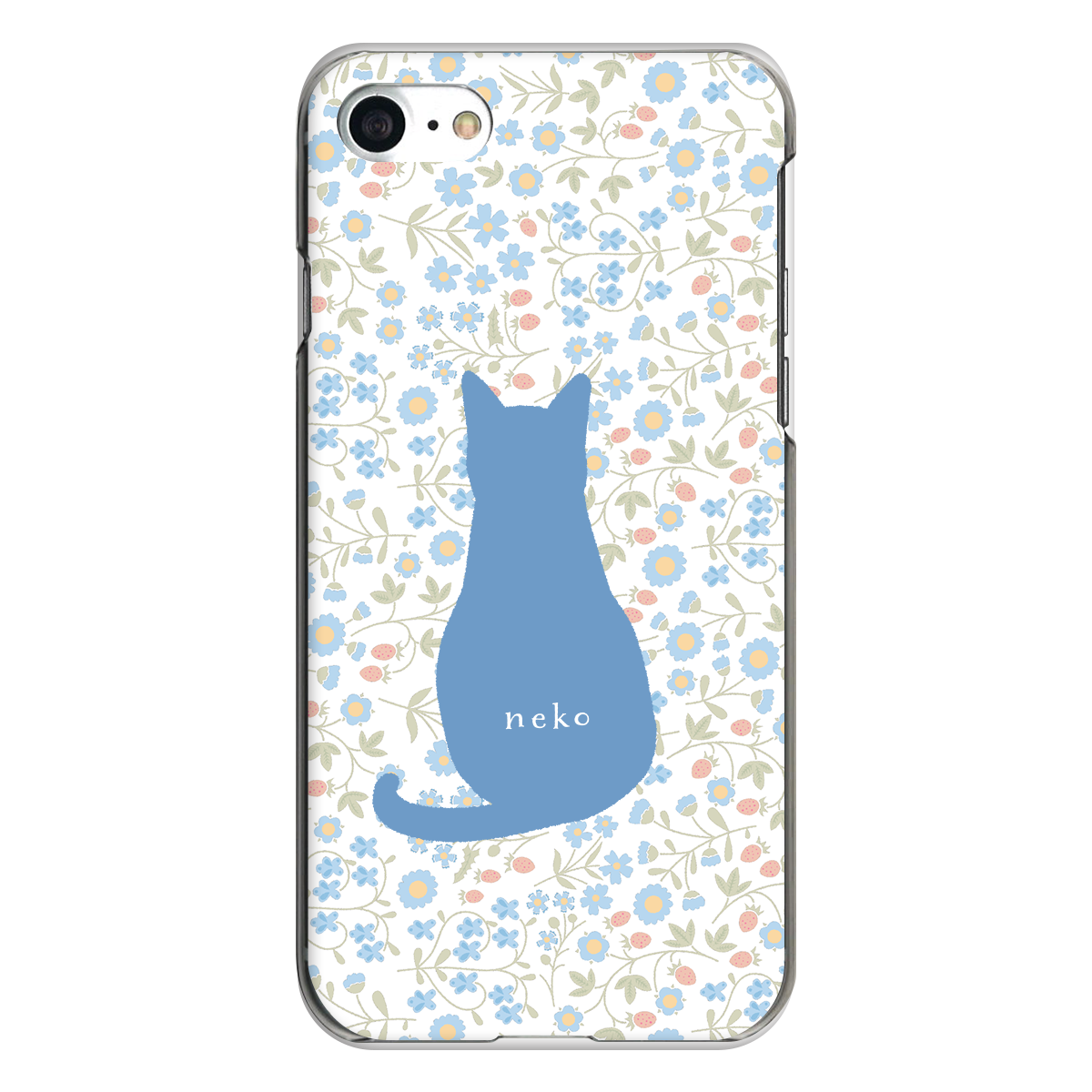 iPhone対応 スマホ ハードケース クリア ネコブルー・ボタニカル 猫 デザイナーズ 【iPhone17 / iPhone16e / AQUOS / Xperia 他 iPhone / Android ほぼ全機種対応】 |desr2890