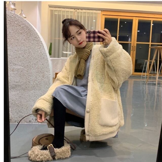 韓国 冬服 レディース 大きいサイズ ボア ブルゾン もこもこ 暖か