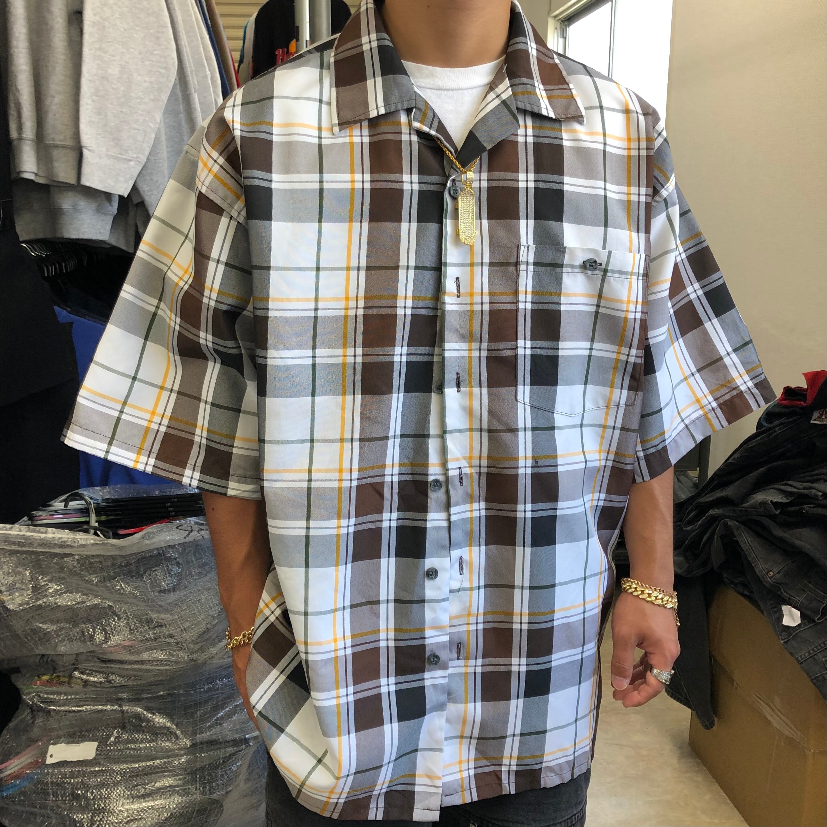 8507.チェックシャツ 開襟シャツ 半袖シャツ 胸ポケット オーバー ...