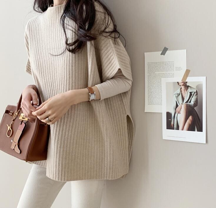 韓国風 レディーストップス セーター ニットトップス マント 秋冬新作 人気アイテム 4色