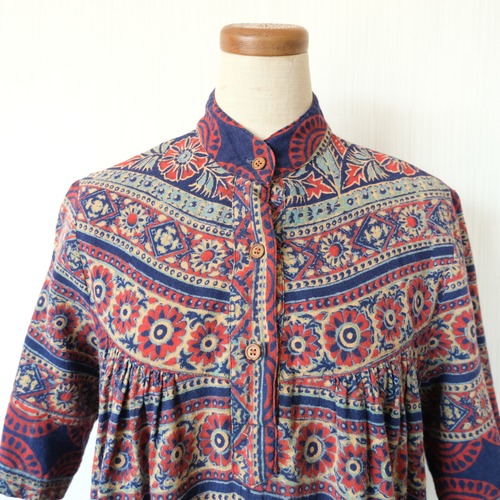 vintage / ブロックプリントワンピース