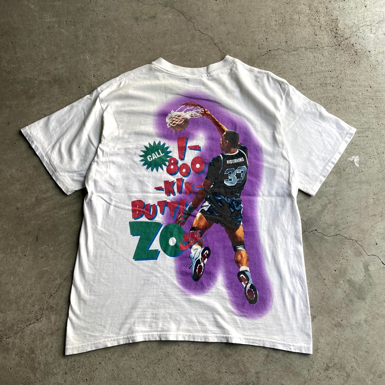 90年代 銀タグ USA製 NIKE ナイキ アロンゾ・モーニング 両面プリントT 