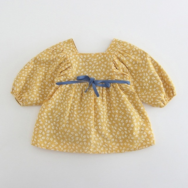 リボンベルトのリーフワンピース(イエロー)