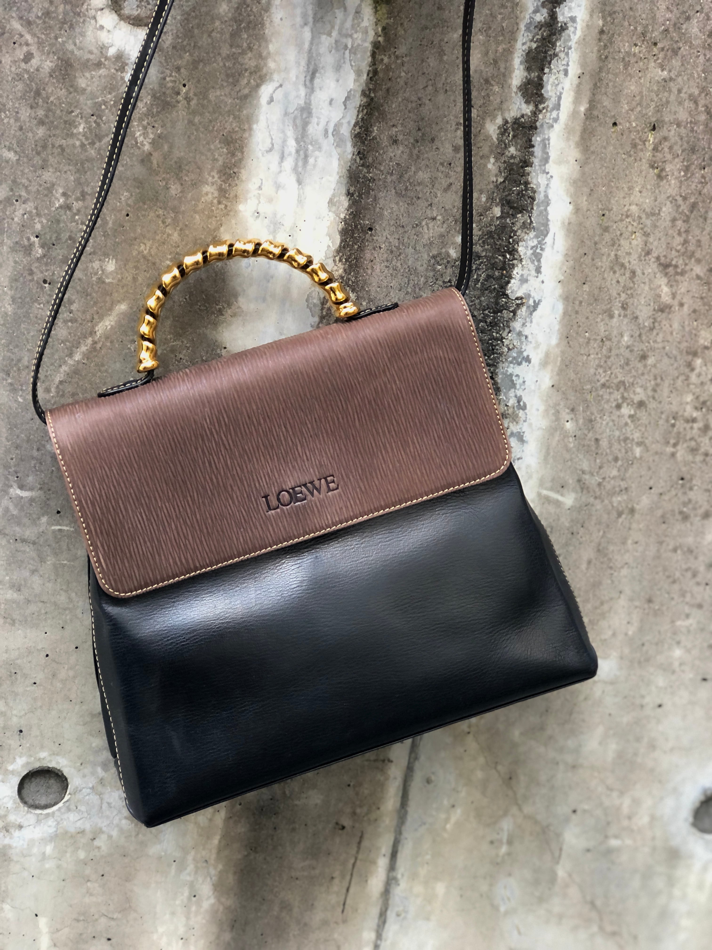 LOEWE　ロエベ　ベラスケス　ツイスト　メタルハンドル　コンビレザー　2WAY　ミニバッグ　ショルダーバッグ　ブラウン　vintage　ヴィンテージ　 オールド　z7h48t | VintageShop solo powered by BASE