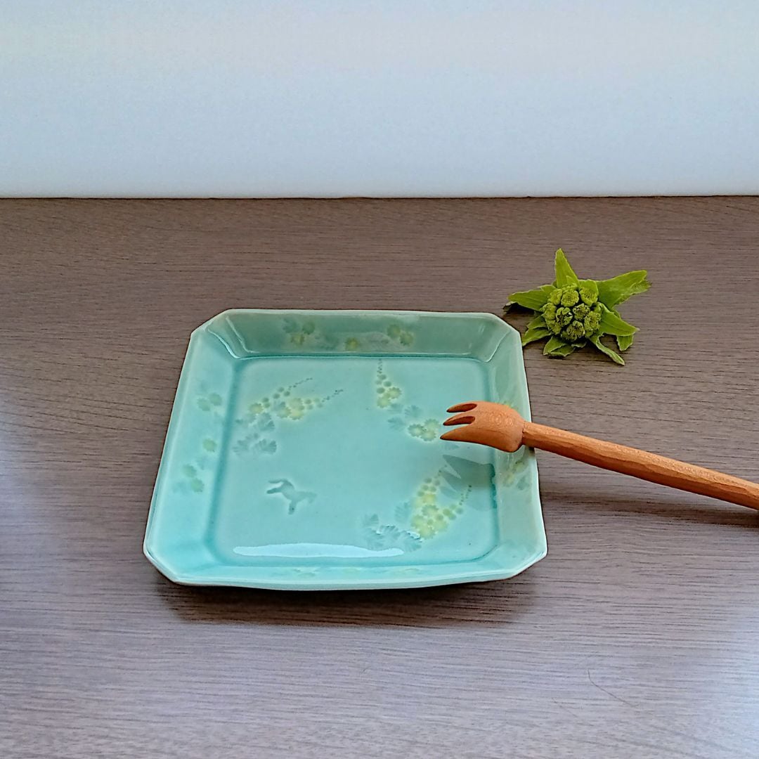 馬とミモザ正方形 梶山友里 | こいし屋 -手しごと、くらしの道具のお店-