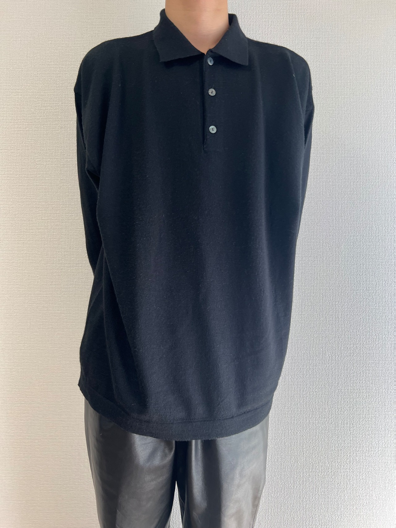 DeadStock LANA Wool Black Polo From Italy