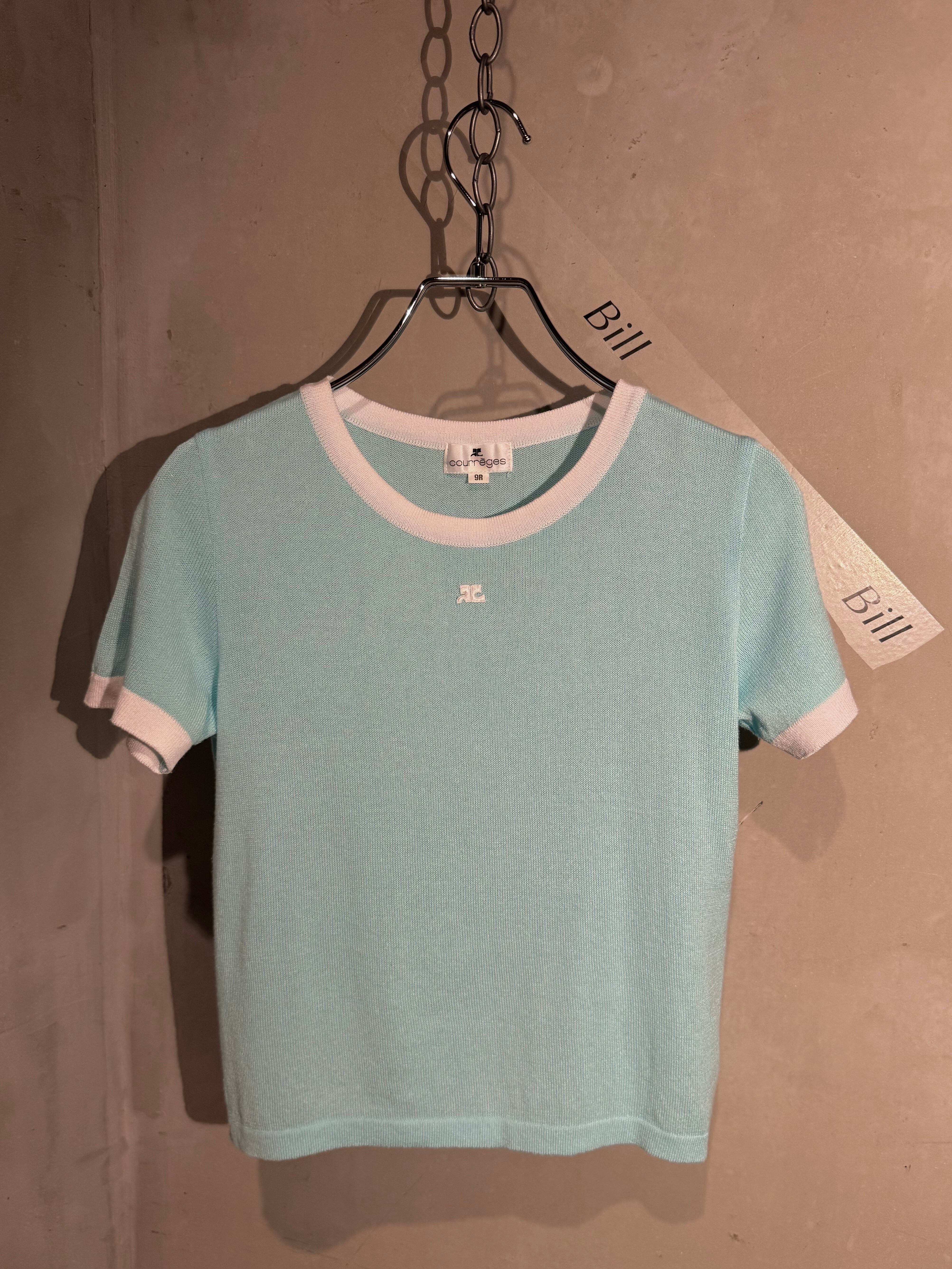 Courrèges logo ice blue short sleeve knit