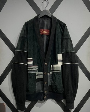 【X VINTAGE】Leather Switching Euro Vintage Cardigan Jacket