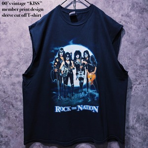 【doppio】00’s vintage “KISS” member print design sleeve cut off T-shirt