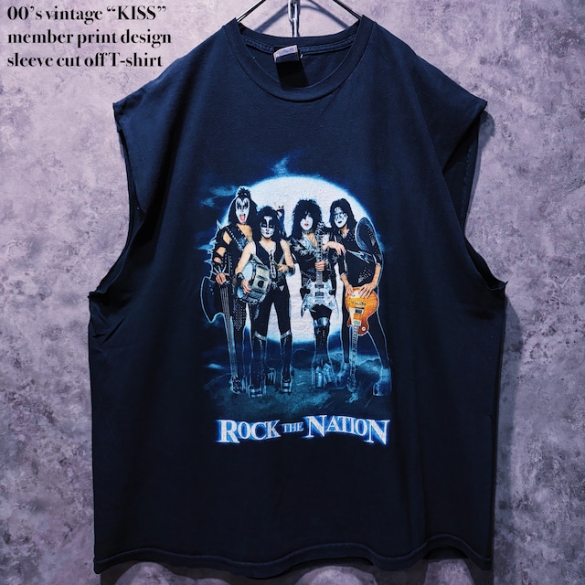 【doppio】00’s vintage “KISS” member print design sleeve cut off T-shirt