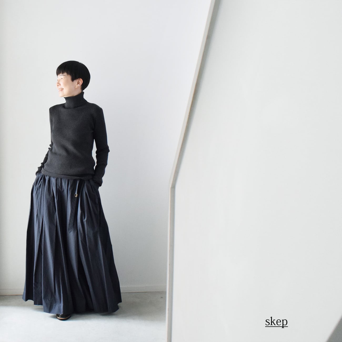 コットンボリュームギャザースカート：紺［SK19LSNV］ | skep-online shop