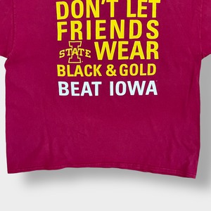 【GILDAN】カレッジロゴ プリント Tシャツ I STATE IOWA アイオワ州立大学 両面 バックプリント 2XL ビッグシルエット バーガンディ 半袖 夏物 us古着