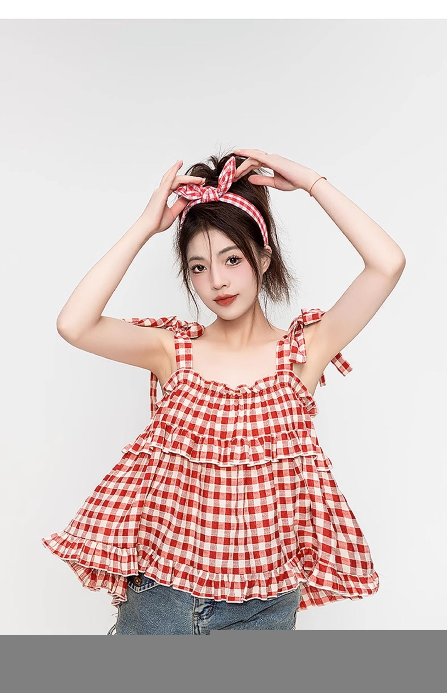完売品 当日発送可 アンドマリー ポピーチェックトップス リボン キャミソール 完売品 当日発送可 アンドマリー ポピーチェックトップス リボン