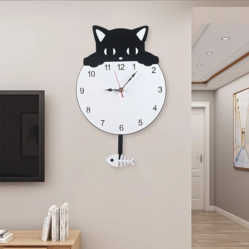 壁掛け時計 猫 かわいい 癒し モノトーン 静音 おしゃれ インテリア