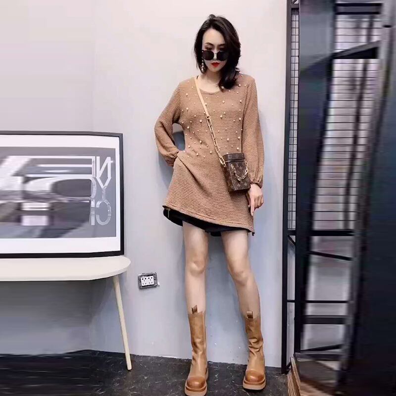 ミッドレングスロングスリーブTシャツ秋物2020新作ファットシスターMMプラスサイズ婦人服スリムブラウス ミックスインファッション68390044865