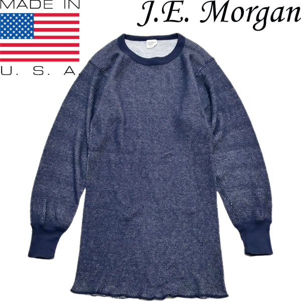 1点物◇USA製JEモーガン忍者サーマル長袖ロンTシャツ紺/古着メンズSM