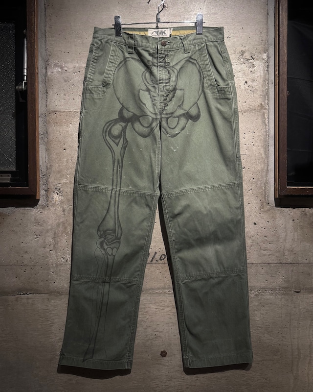 【Caka】Skeleton Hand Drawing Custom Vintage Double Knee Work Pants