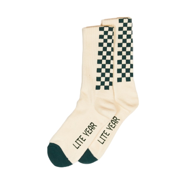 Lite Year Cotton Check Crew Socks Green