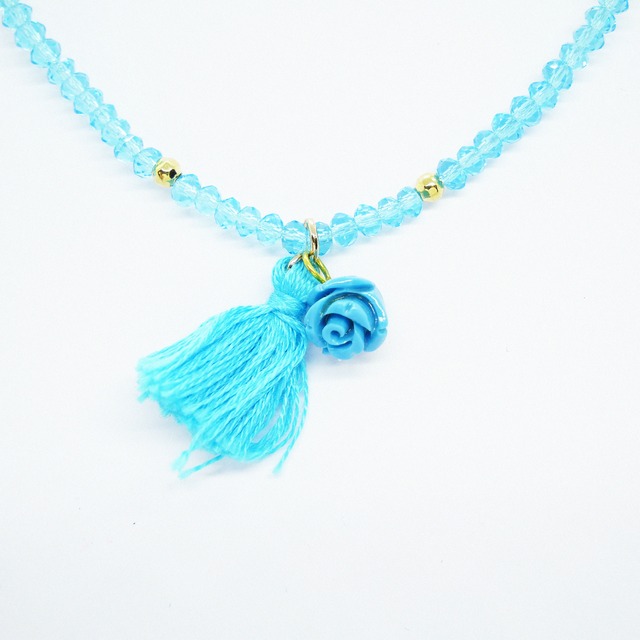 Rose Tassel Bracelet｜Sky Blue x Gold