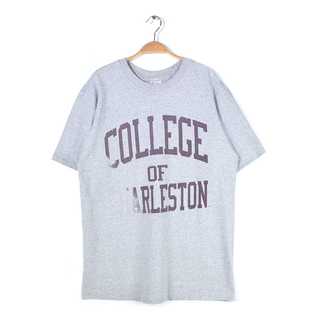 90s コットンエクスチェンジ USA製 ヴィンテージTシャツ ヘビーコットン カレッジ 3段プリント シングルステッチ HANES メンズL 古着 @BZ0433