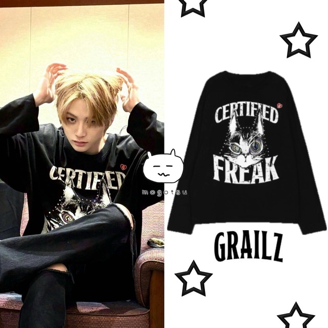 2SIZE★BOYNEXTDOOR テサン 着用！！【GRAILZ】Grailz x ZICO Vintage Freak Cat Long Sleeve Black