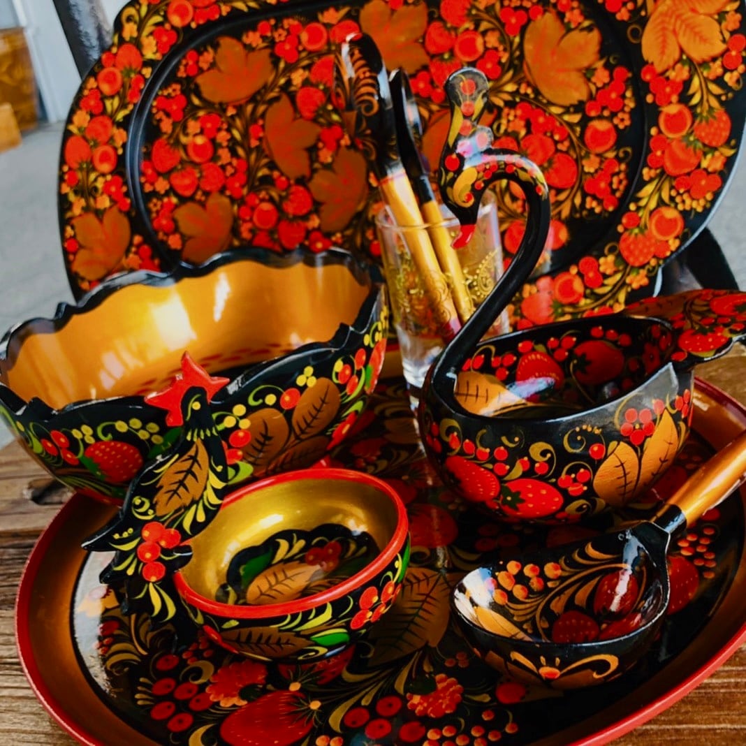 ロシアホフロマ塗り食器セット 漆器 - 食器