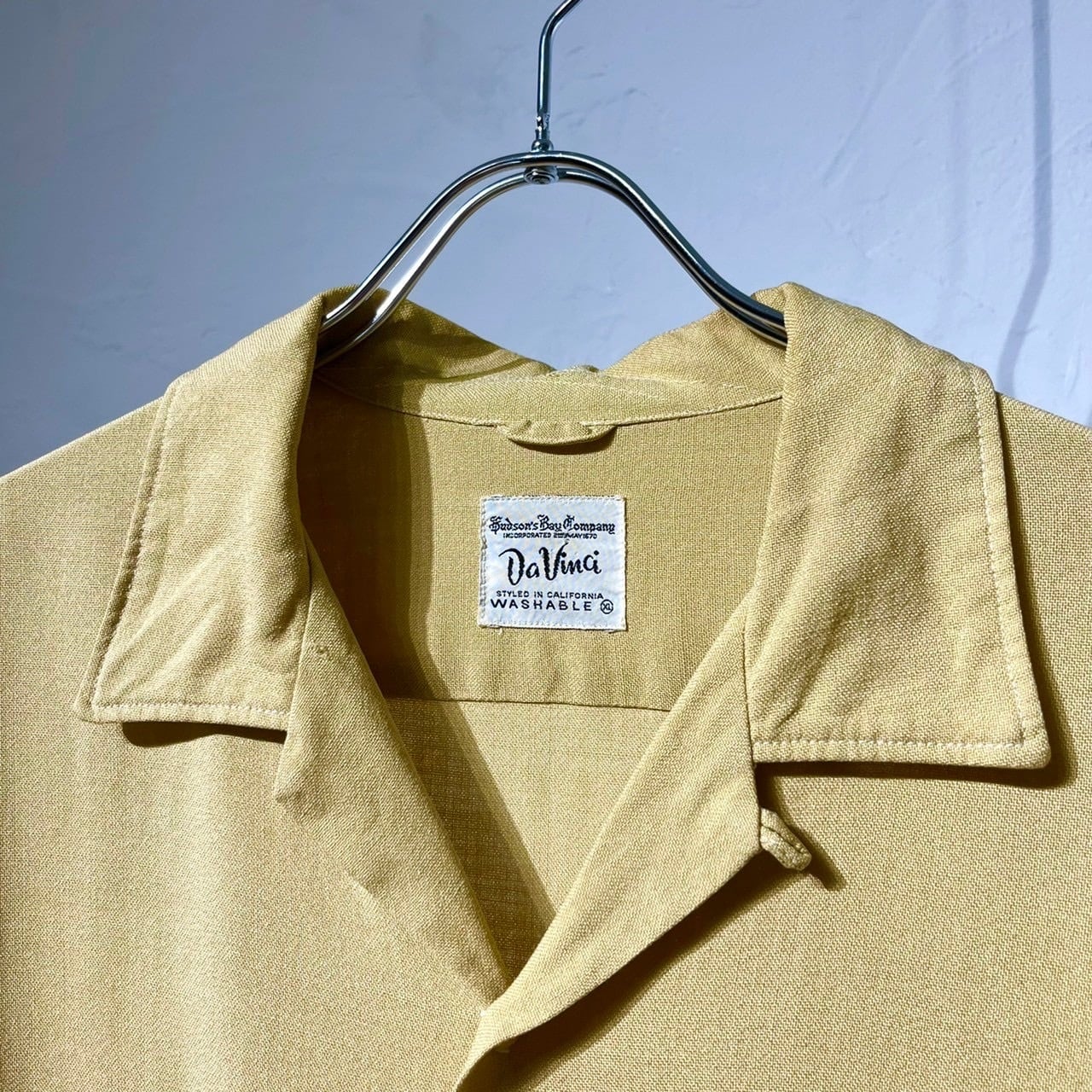 60s Da Vinci Rayon×Wool Gabardine Open Collar Shirt | VOLAR