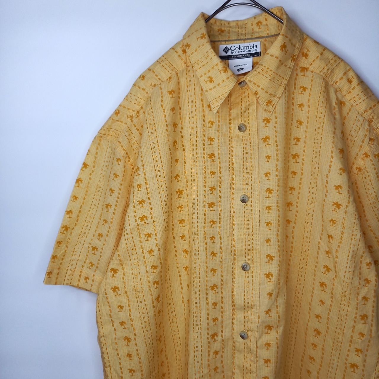 コロンビア　アロハシャツ　総柄　ヤシの木　ボックスシルエット　オレンジ　M