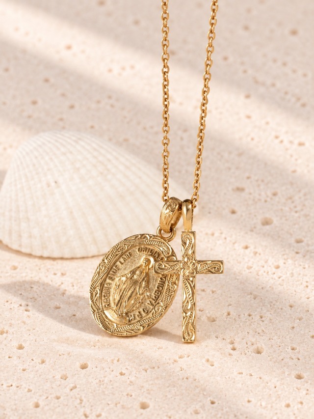 316L hawaiian medai & cross necklace  #n74