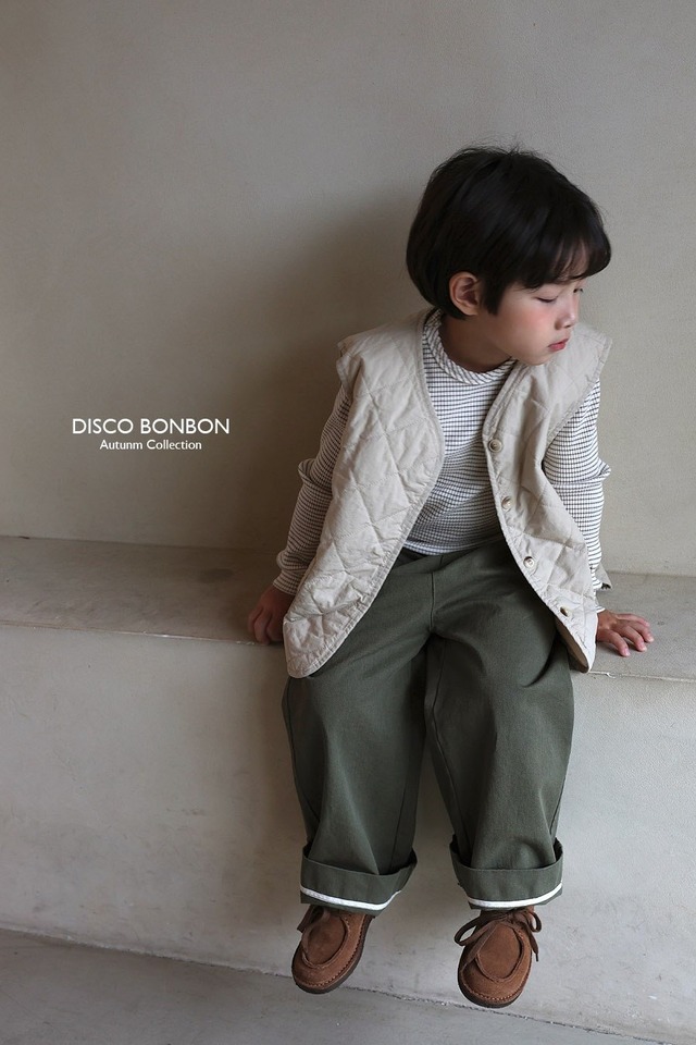 【取寄】disco bonbon｜rolrol cotton pants (khaki)｜ロルロルコットンパンツ (カーキ)｜XS-XL｜1-8y