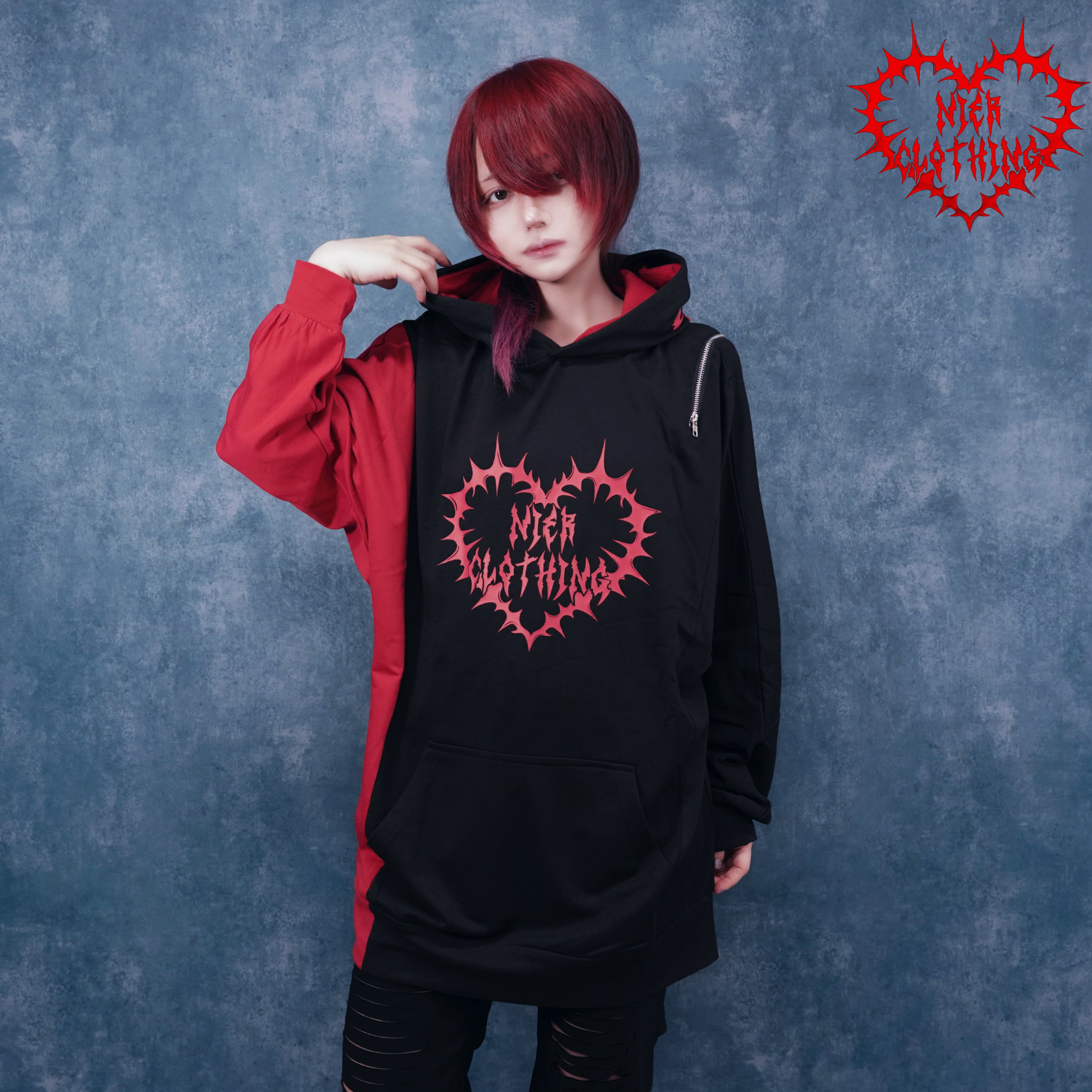 先着55点限定新作半額SALE》W HOOD BICOLOR PARKA【RED×BLACK】 | NIER