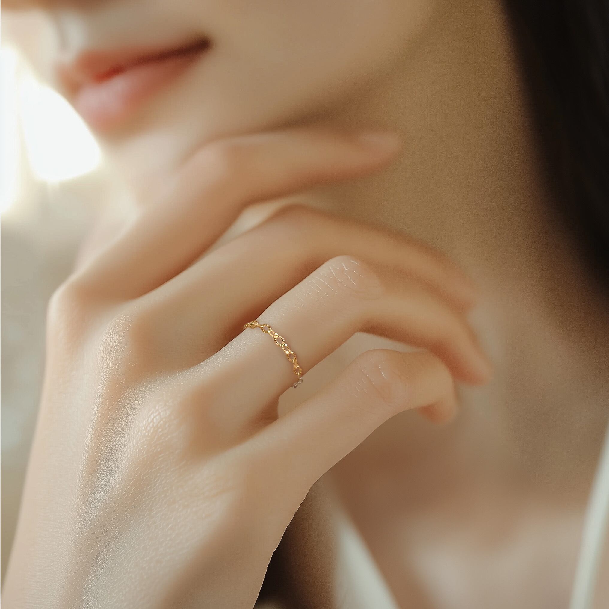 5号～11号〉K18 リップルチェーンリング つけっぱなし No.155#5～11