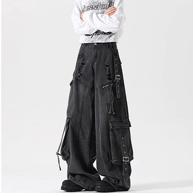 ♥個性的なデニムパンツ！【LIEPUシリーズ】★カジュアルパンツ★ ユニセックス 2color ズボン ボトムス デザイン性有り