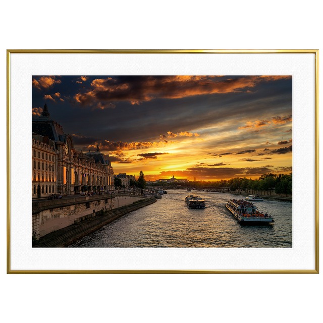 夕日写真 フランス パリ 日没のオルセー美術館 インテリアアートポスター額装 AS1896